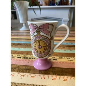 Arnart Footed Coffee Time Mug Cup Pink Floral Pocket Watch 2459 Royal Crown